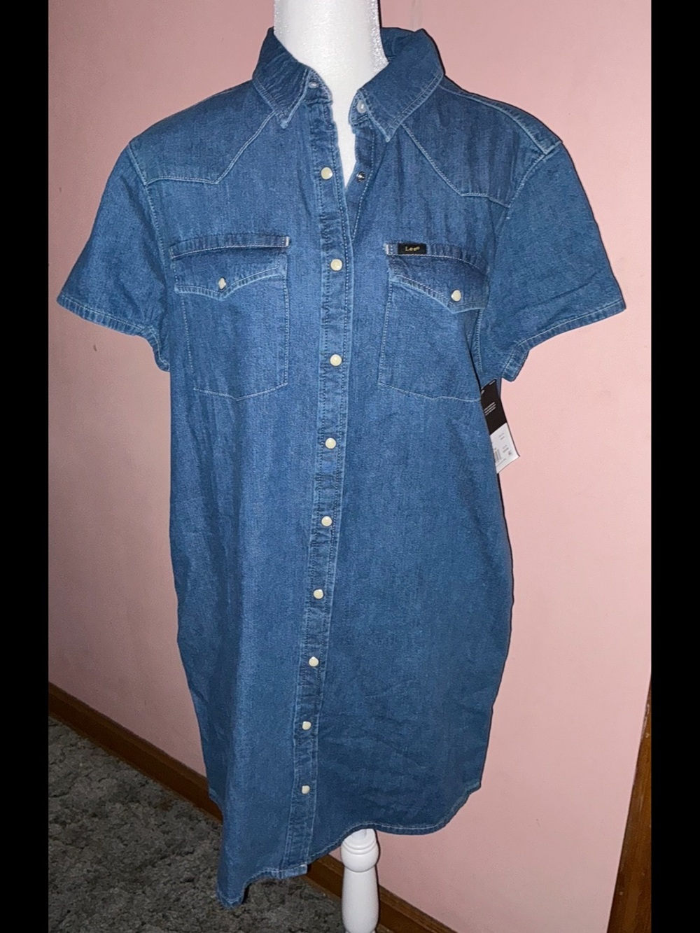 Lee Short-Sleeve Denim Shirt Dress in Blue